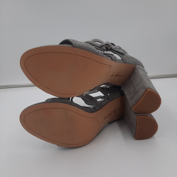 NWB Sam Edelman York Grey Suede Leather Studded Caged Open Toe Heels 9.5 - Picture 11 of 11